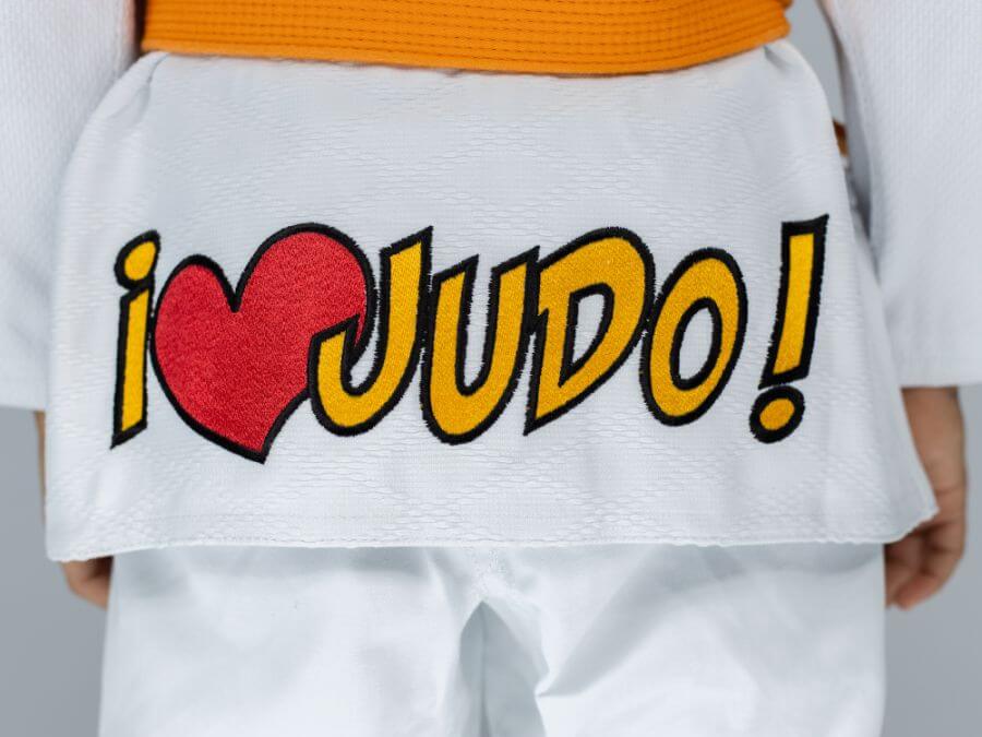 Biała judoga z napisem I love judo
